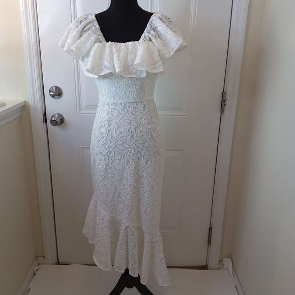 C/Meo Collective ivory women's more to give on/off shoulder lace midi dress - Picture 2 of 11